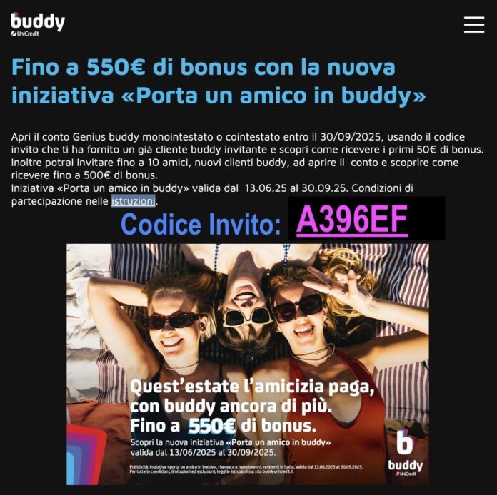 Codice Invito buddy 50€: A396EF