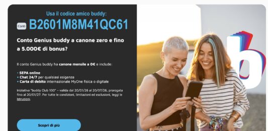 Codice Promozionale buddy: B2601M8M41QC61 - da inserire in fase di richiesta apertura conto buddy