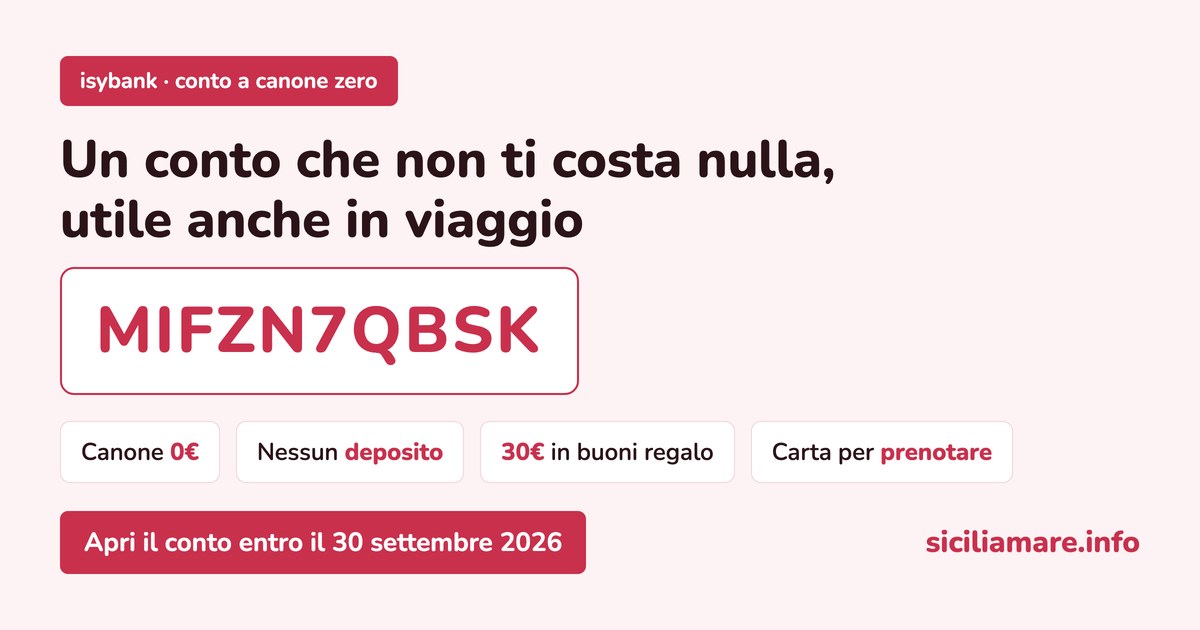 Codice invito isybank MIFZN7QBSK: conto a canone zero utile anche in viaggio, 30 euro in buoni regalo, apertura entro il 30 settembre 2026