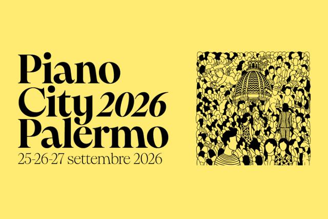 Locandina di Piano City Palermo 2026 con le date del 25, 26 e 27 settembre